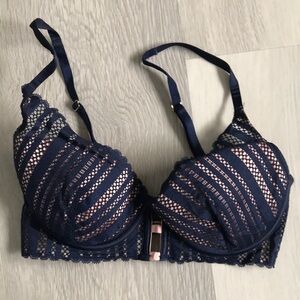 VICTORIAS SECRET DEMI PADDED LACE BRA BLUE PUSH UP ANGELS 34C